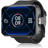 Rainbuvvy 4G Smart Watch for Men 2.4" Display Android 10.7 4GB RAM 64GB ROM 1500mAh Watch Phone with Face ID Dual Camera Bluetooth GPS Waterproof Smartwatch (Black - 4GB+64GB)