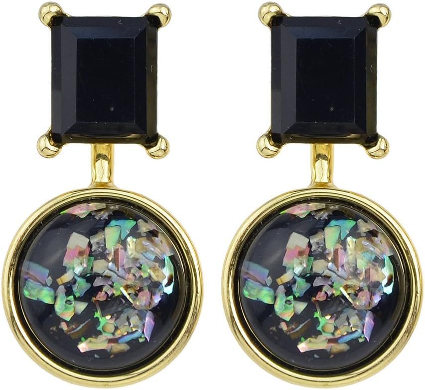 New Coming Gold Color Alloy Imitation Gemstone Geometric Shapes Hanging Stud Earrings for Women