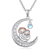 KINGWHYTE Penguin/Sloth/Tree of Life Necklace 925 Sterling Silver Moon Pendant Cute Animal Jewelry Birthday Gifts for Men Women