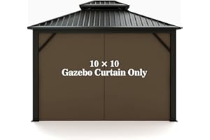 Gazebo Universal Replacement Privacy Curtain – Hugline 10' x 10' Gazebo Side Wall Outdoor Privacy Panel with Zipper (Brown)