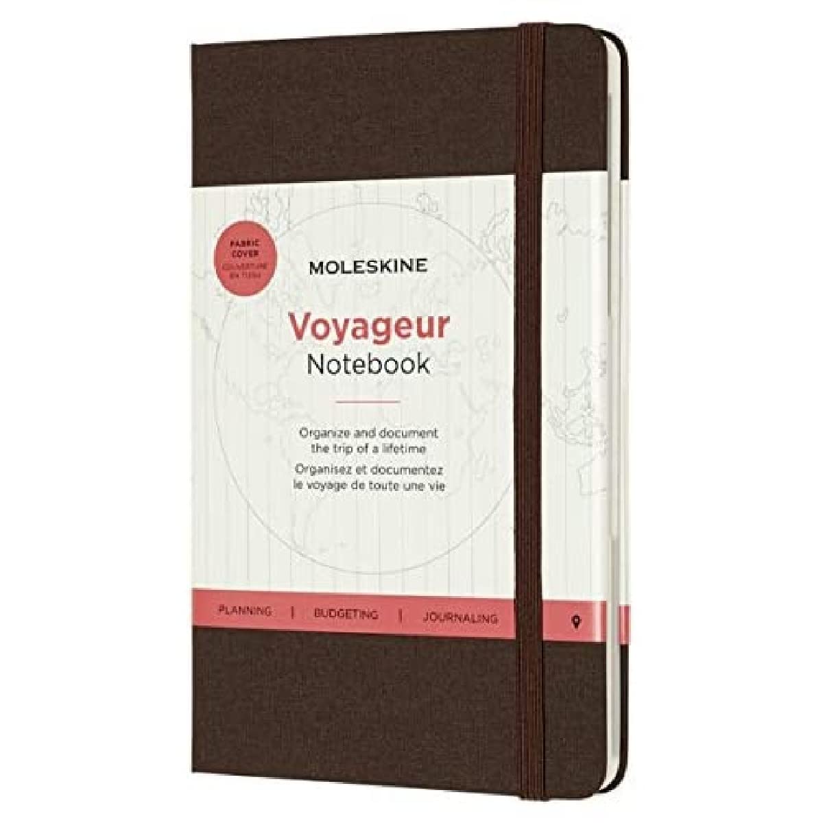 Moleskine Voyageur Notebook, Travel Notebook, Fabric Hard Cover with Elastic Closure, Coffee Brown Colour, Size 11.5 x 18 cm, 208 Pages
