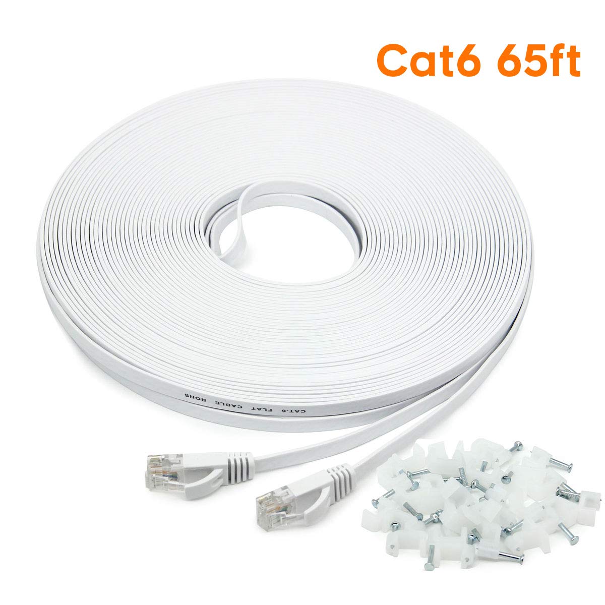 Long Cable 20m, CAT.6 65ft Network Cable, Flat Network Cable