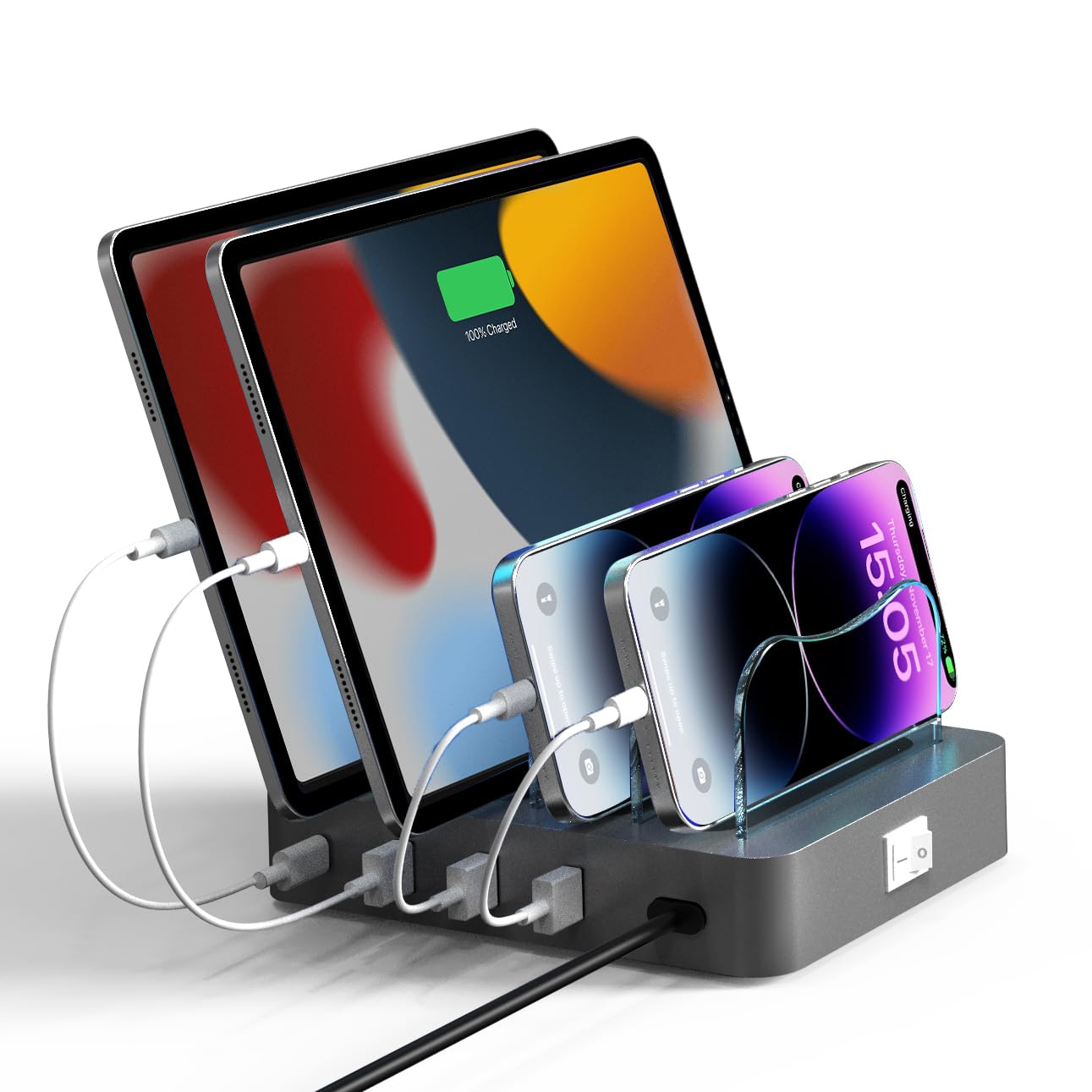 Photo 1 of Charging Station for Multiple Devices - 4-Port 20W PD USB-C Charger for iPhone iPad Smartphones Tablets,Universal Compatibility, Detachable Baffle Design