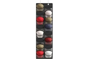 Fixwal Hat Organizer for Baseball Caps, 16 Pocket Over The Door Hat Rack For Storage Closet Wall, Cap Holder Hanger with Large Clear Pockets & 2 Hooks, Hat Storage to Protect and Display, Black