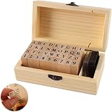 Ziranee Wooden Rubber Stamps Kit 36 Letters w/ Storage Box for Crafts view 1