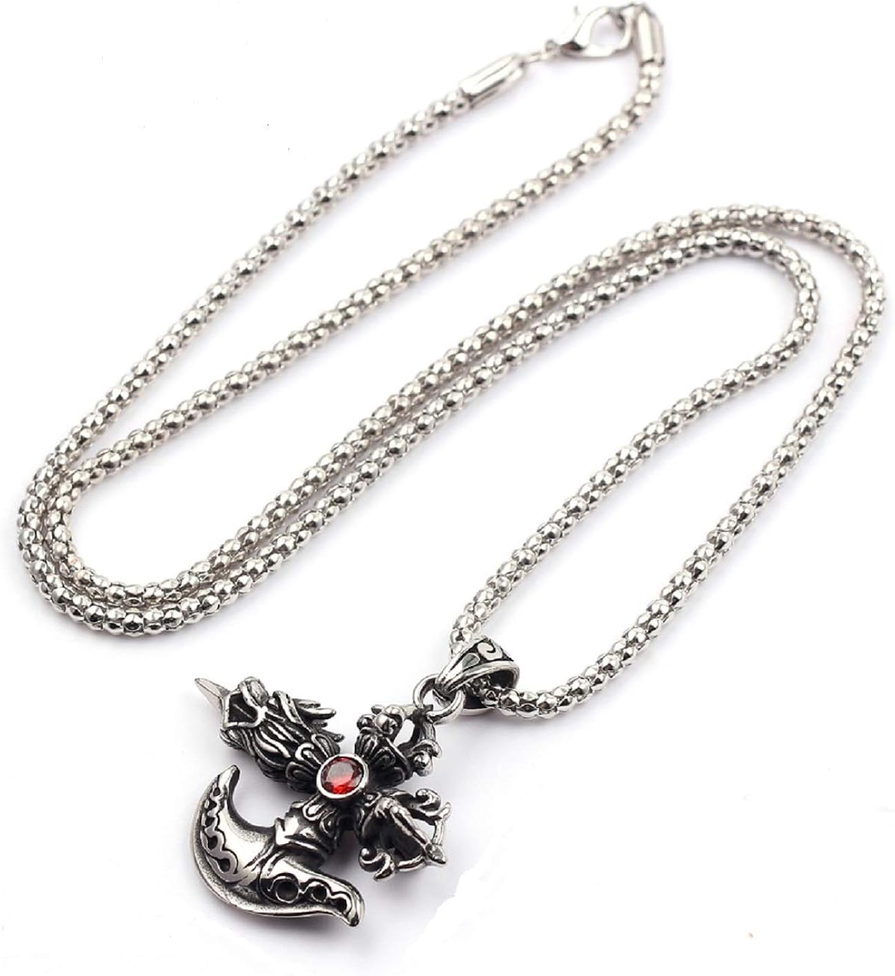 Retro Dragon Necklace for Men, Crystal Dragon Sword Pendant Necklace