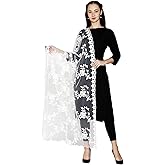 HARI MADHAV DESIGN Women's Nylon Net Embroidered Dupatta (White, Free Size)