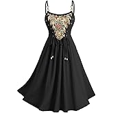 ROSE GAL Women Plus Size Renaissance Floral Lace-up Lace Panel Summer Cami Dress