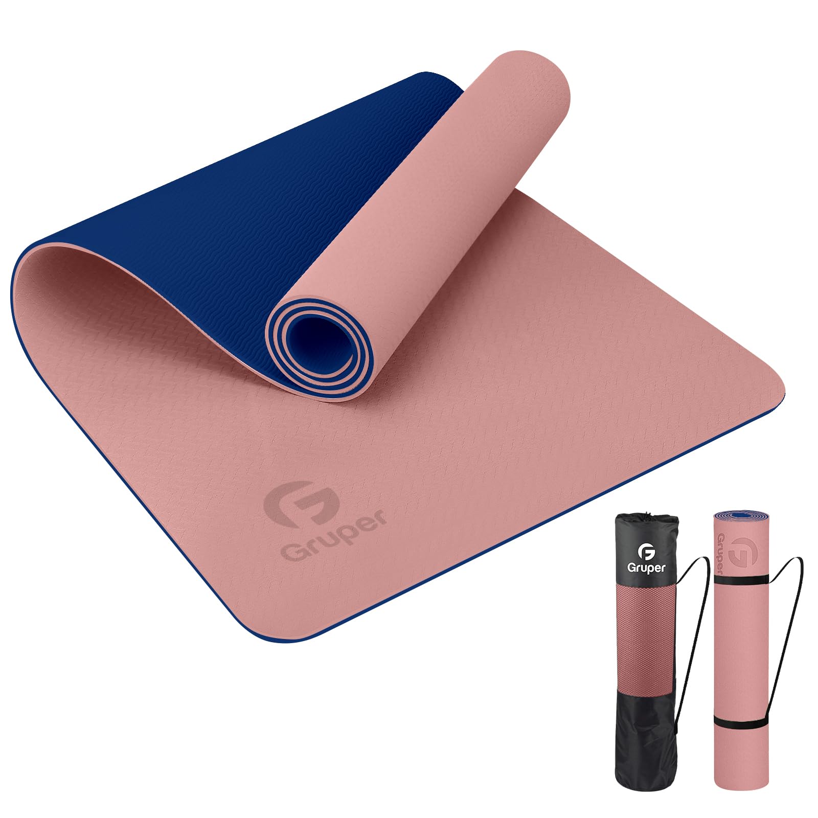 Yoga Mat Non Slip, Eco Friendly Fitness Exercise Mat with Carrying Strap,Pro Yoga Mats for Women,Workout Mats for Home, Pilates and Floor Exercises (Pink/Navy Blue, Thickness-6mm)