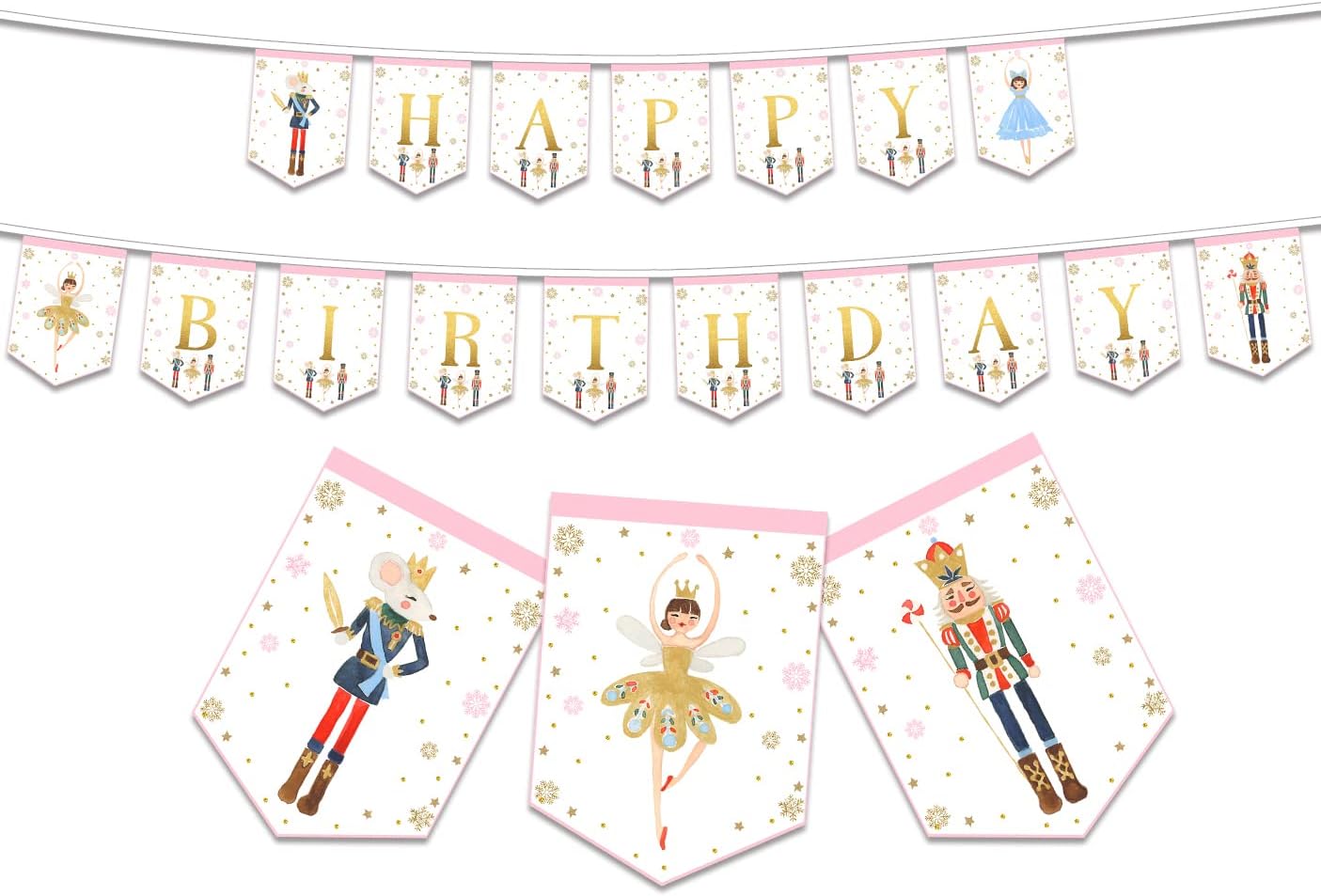 Nutcrackers - Nutcracker Birthday Banner for Kids and Adults, Nutcracker Party Supplies Decorations Winter Birthday Party Ballet Party Supplies, Mouse King Nutcracker and Ballerina Bunting Banner Garland Fabric
