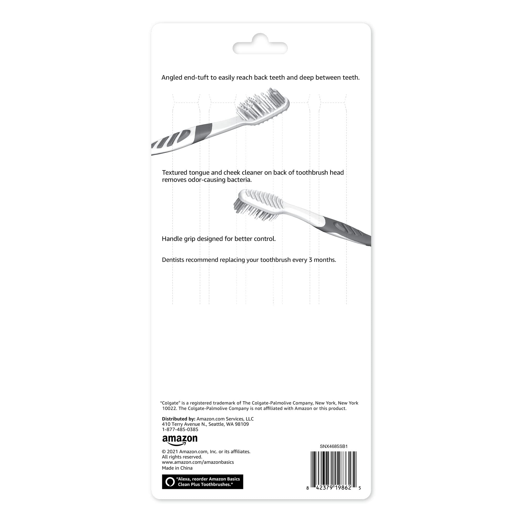 Amazon Basics Clean Plus Toothbrushes, Soft, Full, 10 Count, 1 Pack (Previously Solimo)