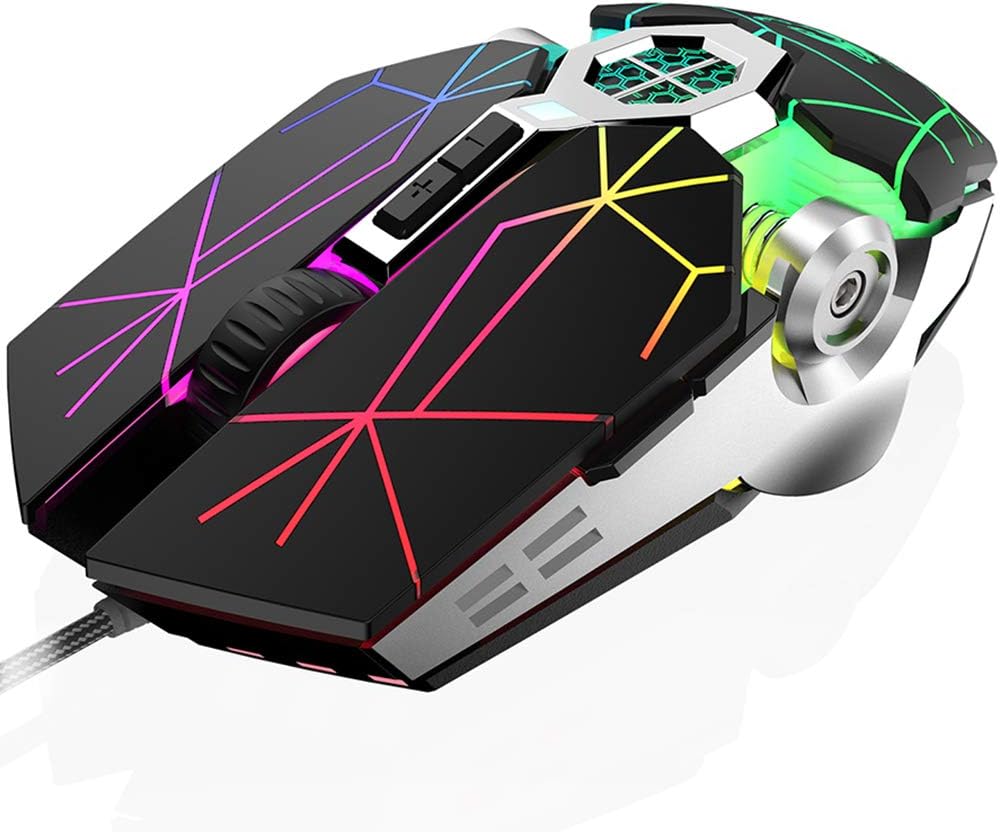 V8 Wired Gaming Mouse, 7 Color LED Rainbow Breathing Backlit, 7 Programmable Buttons, 7 DPI Settings Up to 4000 DPI