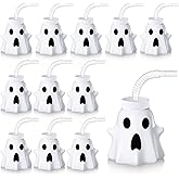Umigy 12 Pcs Halloween Cup for Kids 10 oz Reusable Plastic Cups Bulk with Lid and Straw for Gift Halloween Themed Party Favor Supplies(Ghost)