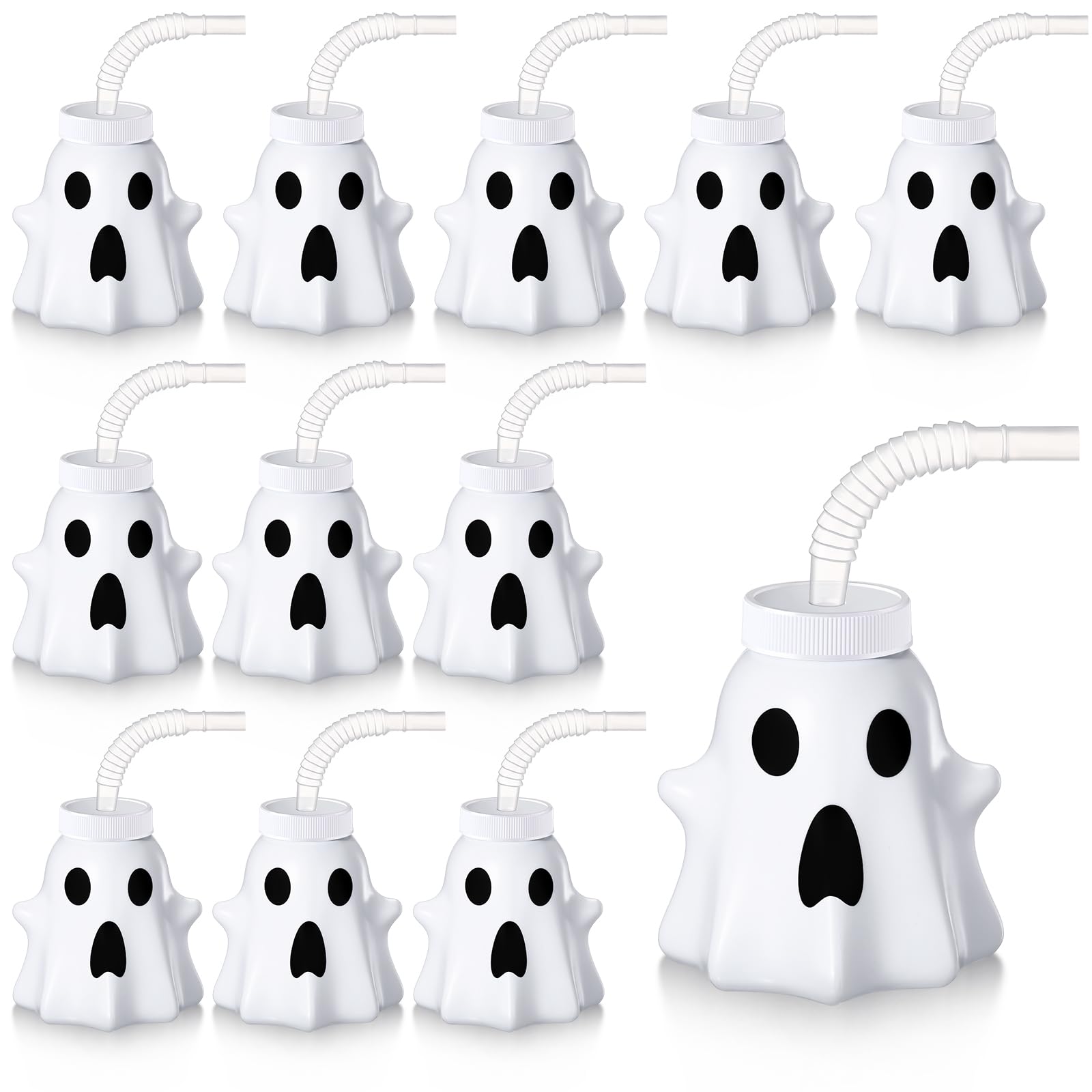 Photo 1 of Umigy 12 Pcs Halloween Cup for Kids 10 oz Reusable Plastic Cups Bulk with Lid and Straw for Gift Halloween Themed Party Favor Supplies(Ghost)