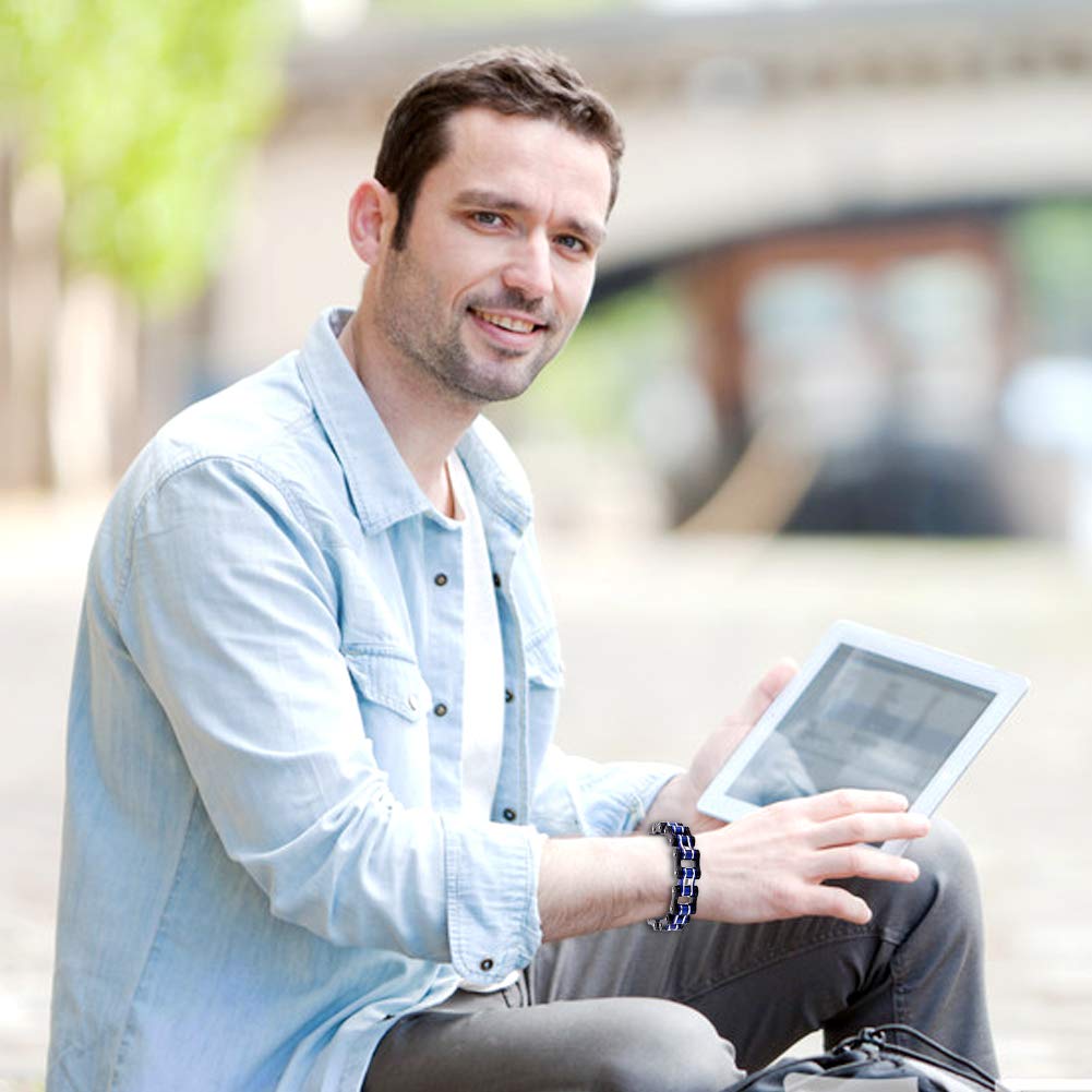 AICHIC Link Chain Bracelet for Men Women, Fashion Stainless Steel Bracelet Jewelry Imitating Car Chain Blue and Black