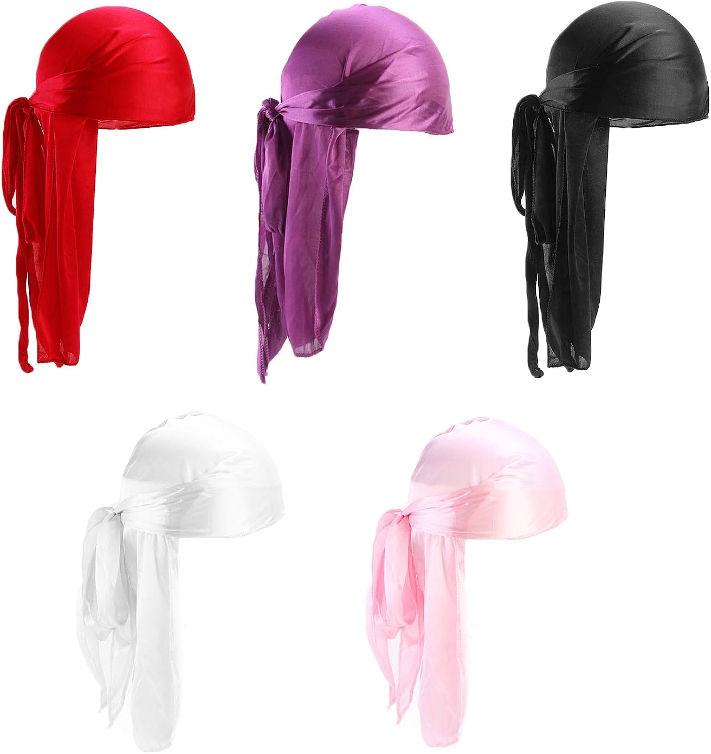 Xinqiao 5 Pcs Unisex Silky Durags Headwrap Headscarf Soft Cap for Hair Waves (Set 1)
