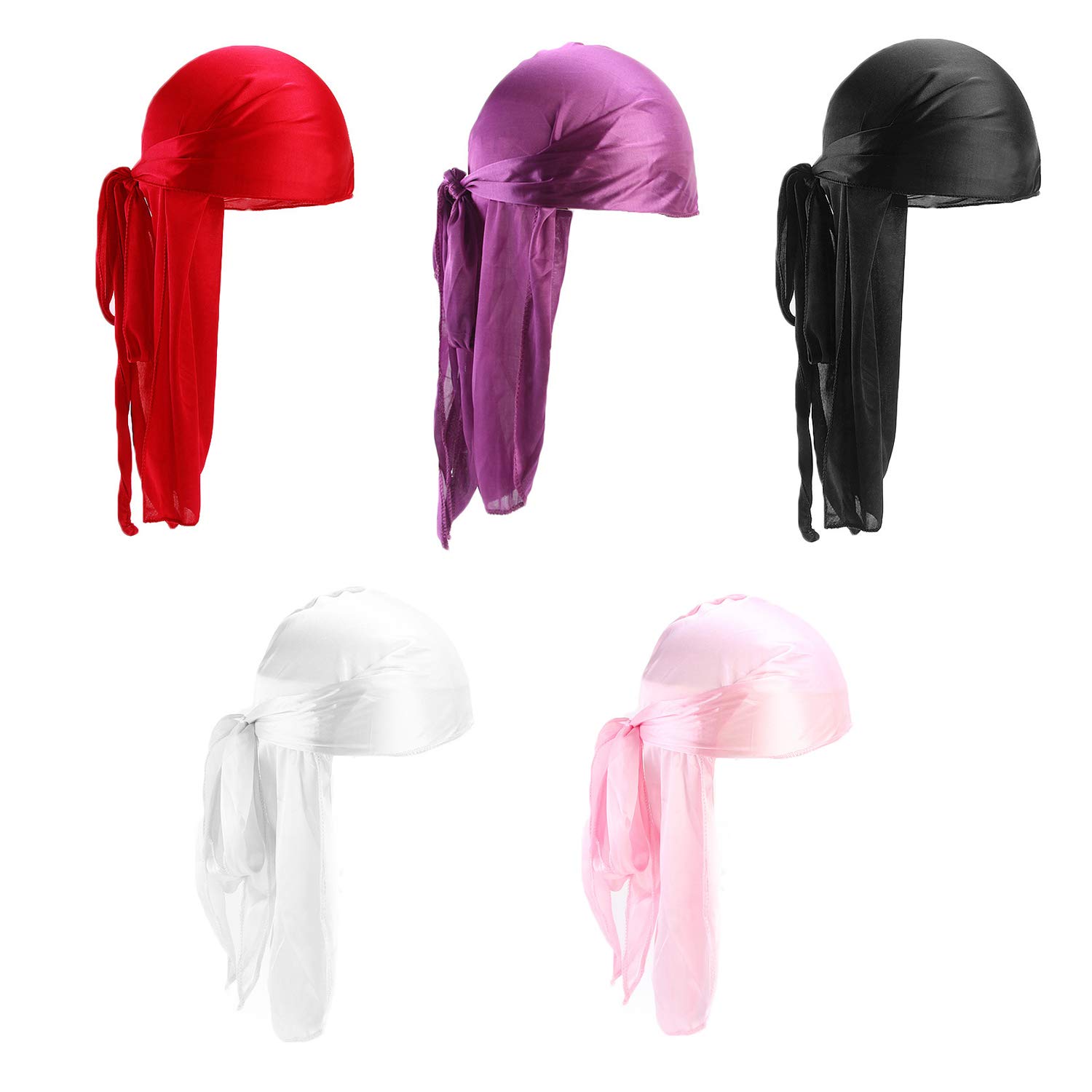 Xinqiao 5 Pcs Unisex Silky Durags Headwrap Headscarf Soft Cap for Hair Waves (Set 1)