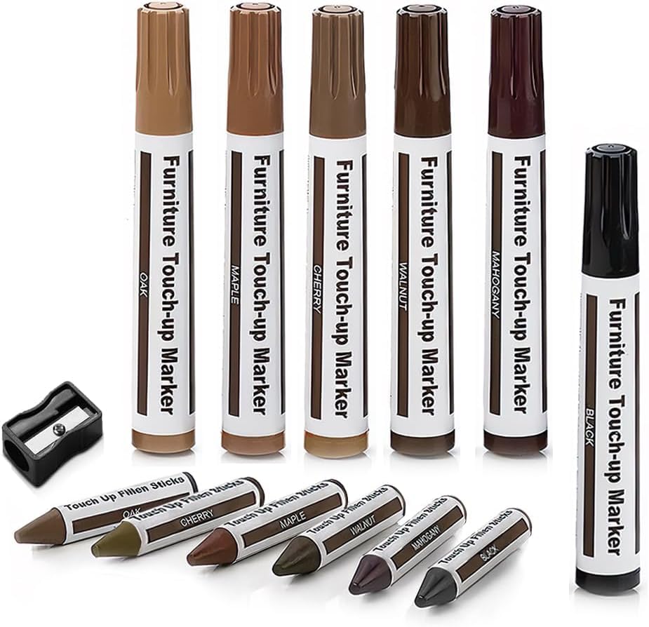 Photo 1 of Wooden Furniture Floor Scratch Repair Markers and Wax Sticks for Stains, Scratches, Wood Floors, Tables, Desks, Carpenters, Bedposts, Touch Ups, and Cover Ups (Set of 13)