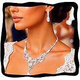 Aukmla Bridal Wedding Jewelry Set Rhinestones Necklaces Earrings Crystal Prom Jewelry for Women and Brides