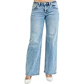 Womens Casual High Waisted Wide Leg Jeans Retro Light Blue Denim Pants Classic 90s Style