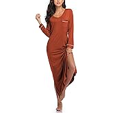 COLORFULLEAF Nightgowns for Women Long Sleeve Soft Nightshirts V Neck Full Length Sleepwear Casual Loungewear
