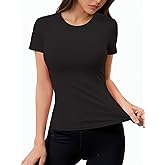 Fuqimman Women Elastic Workout Shirts Breathable Compression Quick Dry Gym Lightweight Basic Fitted Tops
