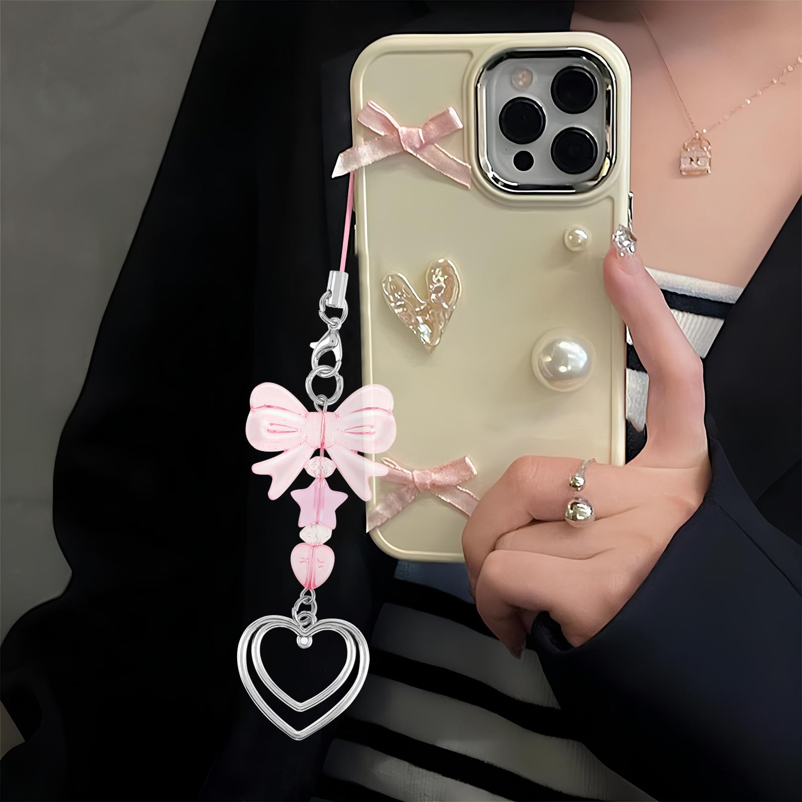 3 Pack Aesthetic Pink Butterfly Heart Shape Cute Y2K Cell Phone Charms for Bag Purse Backpack Camera Decor