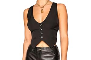 KMBANGI Women's Button Waistcoat Vest Dressy Crop Corset Bustier Racerback Tank Top Punk Grunge Streetwear