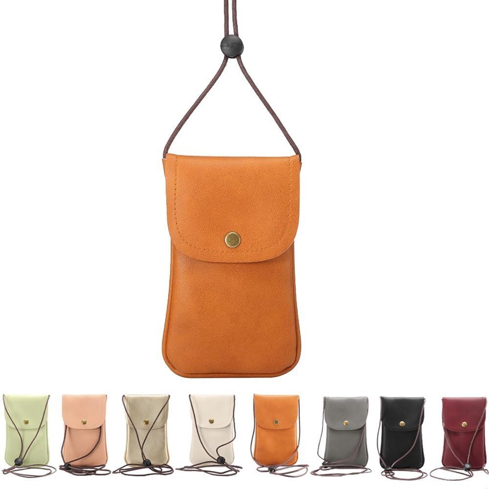 Wynoz(TM) Tangerine Casual Fashion PU Leather Cellphone Neck Pouch Bag & Credit Card Holder with adjustable Sling for iPhone 6s iPhone 6s Plus iPhone 5s iPhone 4s Samsung Galaxy S6 Edge+ Note 5