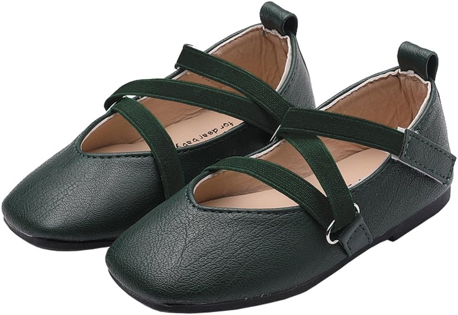 LINKEY Toddler Flower Girls Cross Straps Princess Mary Jane Ballerina Flats Dress Shoes