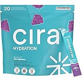 Cira Hydration Electrolytes Packets - Electrolyte Powder Naturally Flavoured & Sweetened w Stevia, On-The-Go Hydration Packets w Himalayan Salt, Magnesium, Potassium - Very Grapeful, 20 Servings