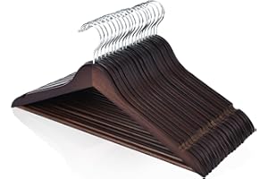 FairyHaus Wood Hangers 30 Pack, Smooth Finish Wooden Coat Suit Hangers with 360° Swivel Hook and Notches, Lightweight Walnut Wood Clothes Hangers for Camisole, Pants, Dress