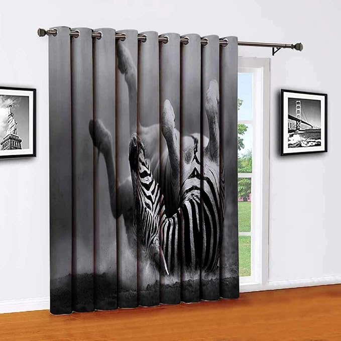 Wildlife Decor Sliding door shades,patio curtains,Zebra Rolling in the