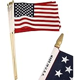 GiftExpress 12-Pack 8x12 Inch American Flag Proudly Made in U.S.A. Handheld US Stick Flags with Spear Gold Tip, Pole Hem Stitched Made in U.S.A American Stick Flags