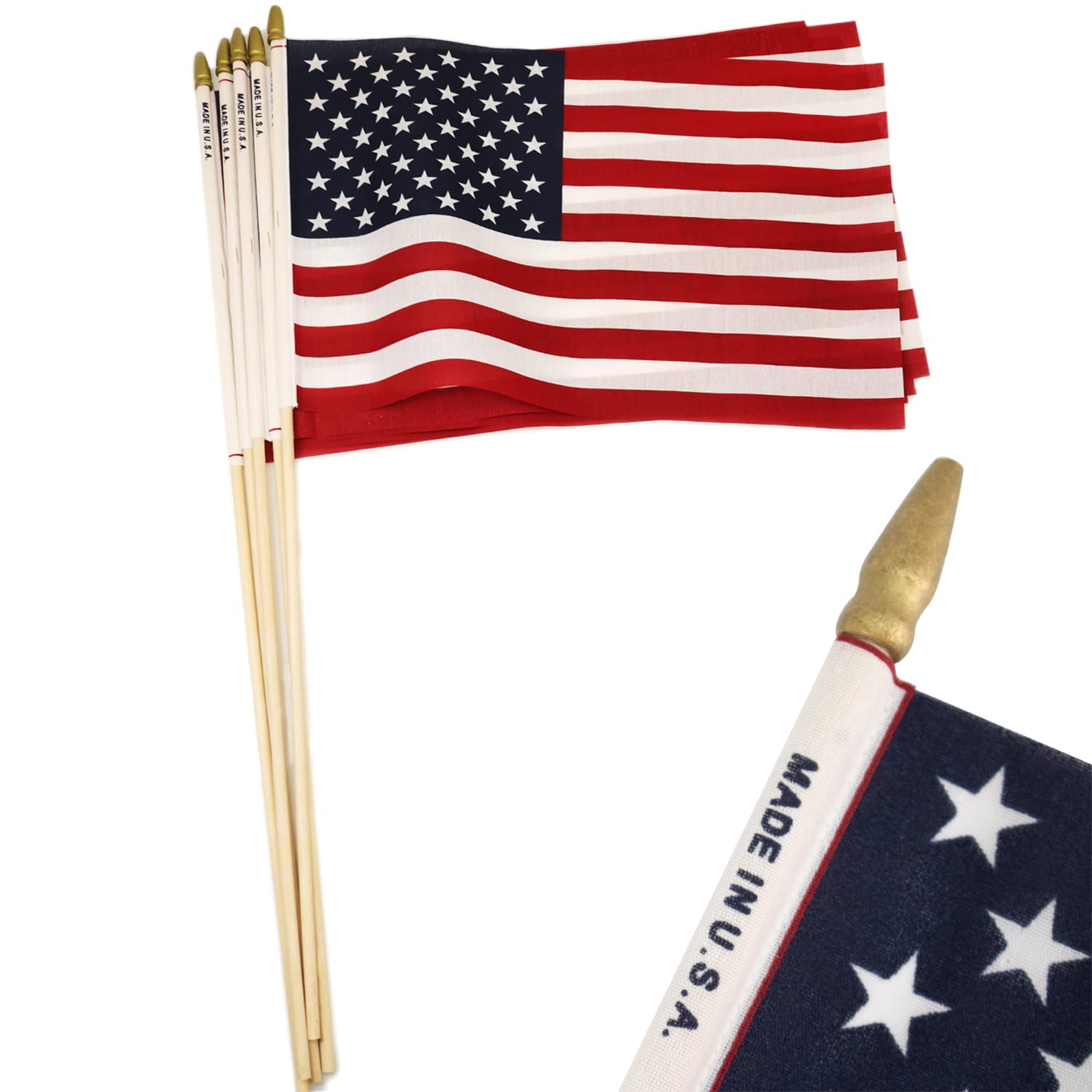 GIFTEXPRESS 12pc 12x18 Inch US Stick Flags Made in USA Printed with Spear Tip - July 4th & Memorial Day US Hand Held Decorations Image GIFTEXPRESS 12pc 12x18 Inch US Stick Flags Made in USA Printed with Spear Tip - July 4th & Memorial Day US Hand Held Decorations Image