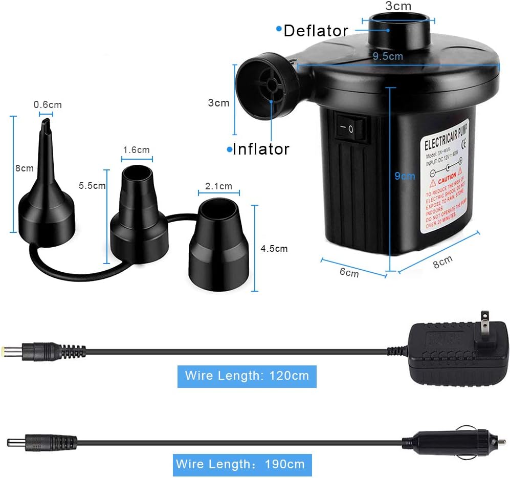 Electric Air Pump,Portable Air Pump for Air Mattress,Quick-Fill Air Pump with 3 Nozzles Perfect Inflator Deflator Air Pumps for Outdoor Camping,Swimming Ring: Sports & Outdoors