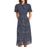RIHOAS Women's Polka Dot Midi Dress - Tie Neck Lantern Sleeve A-Line Dress, Elegant Retro Style with Ruched & Slit