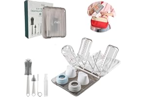 Bazaar Find Travel Baby Bottle Cleaning Kit - Portable Silicone Baby Bottle Brush Set - Travel Bottle Drying Rack - Travel Bottle Cleaner Kit - Bottle Washing Kit - Nipple Brush Baby Essential Gray