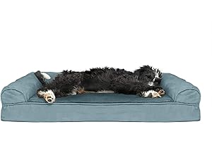 Furhaven Cooling Gel Dog Bed for Large/Medium Dogs w/ Removable Bolsters & Washable Cover, For Dogs Up to 55 lbs - Plush & Suede Sofa - Deep Pool, Large