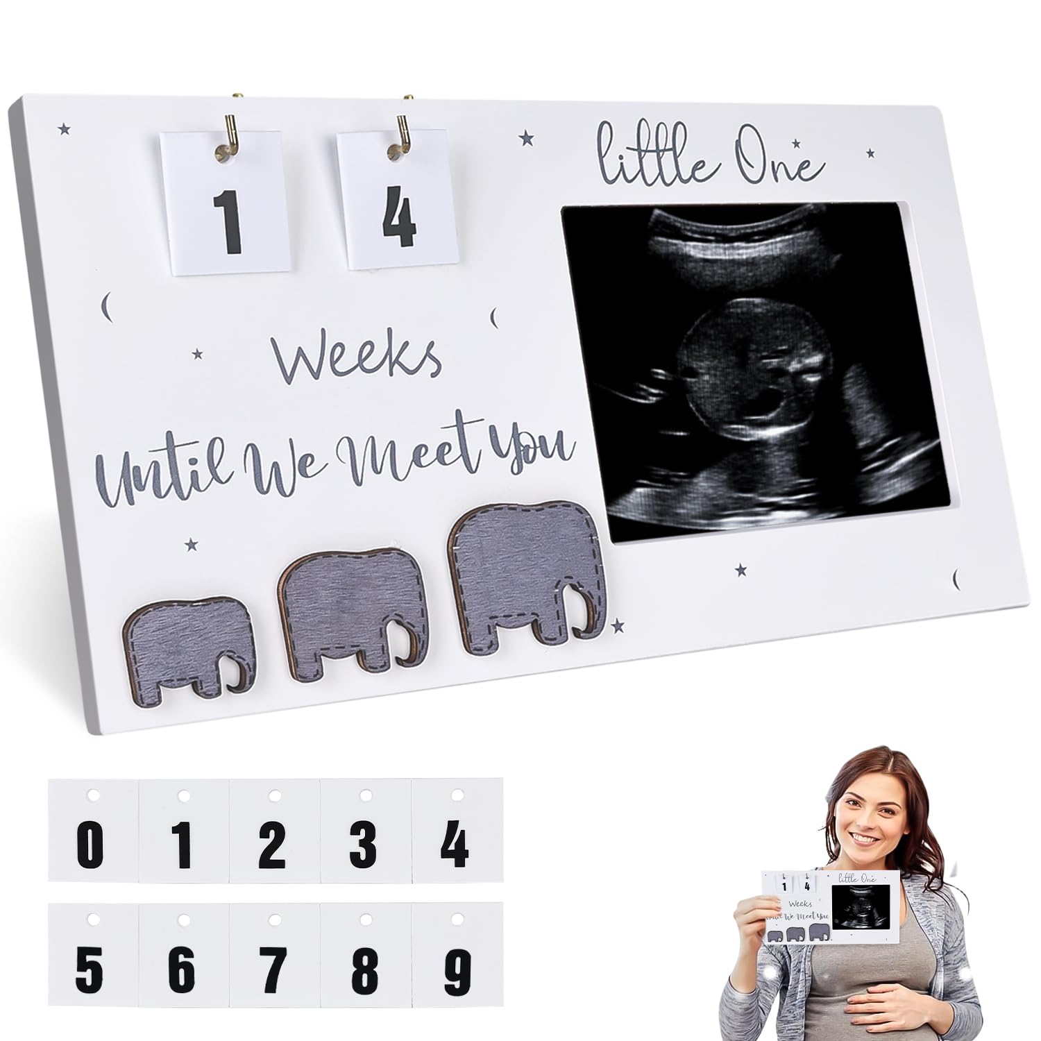 YOYIAG Baby Sonogram Picture Frame: 13.8X5.5In Wooden Countdown Ultrasound Photo Frame, Ultrasound Frame Baby Countdown Weeks, Pregnancy Milestone to Track Baby Grow