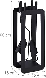 Relaxdays 5-Piece Fireplace Tool Set Steel Black Modern Stand Tongs Shovel Broom view 4