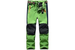 linlon Kids Boy's Snow Ski Waterproof Pants Youth Fleece Lind Hiking Softshell Warm Insulated Pants #16010, Green M(6-7 Years)