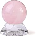Jovivi 1.5"(40mm) Natural Rose Quartz Sphere Gemstone Healing Crystal Ball with Acrylic Stand Sculpture Figurine for Home Decorative Divination or Feng Shui and Fortune