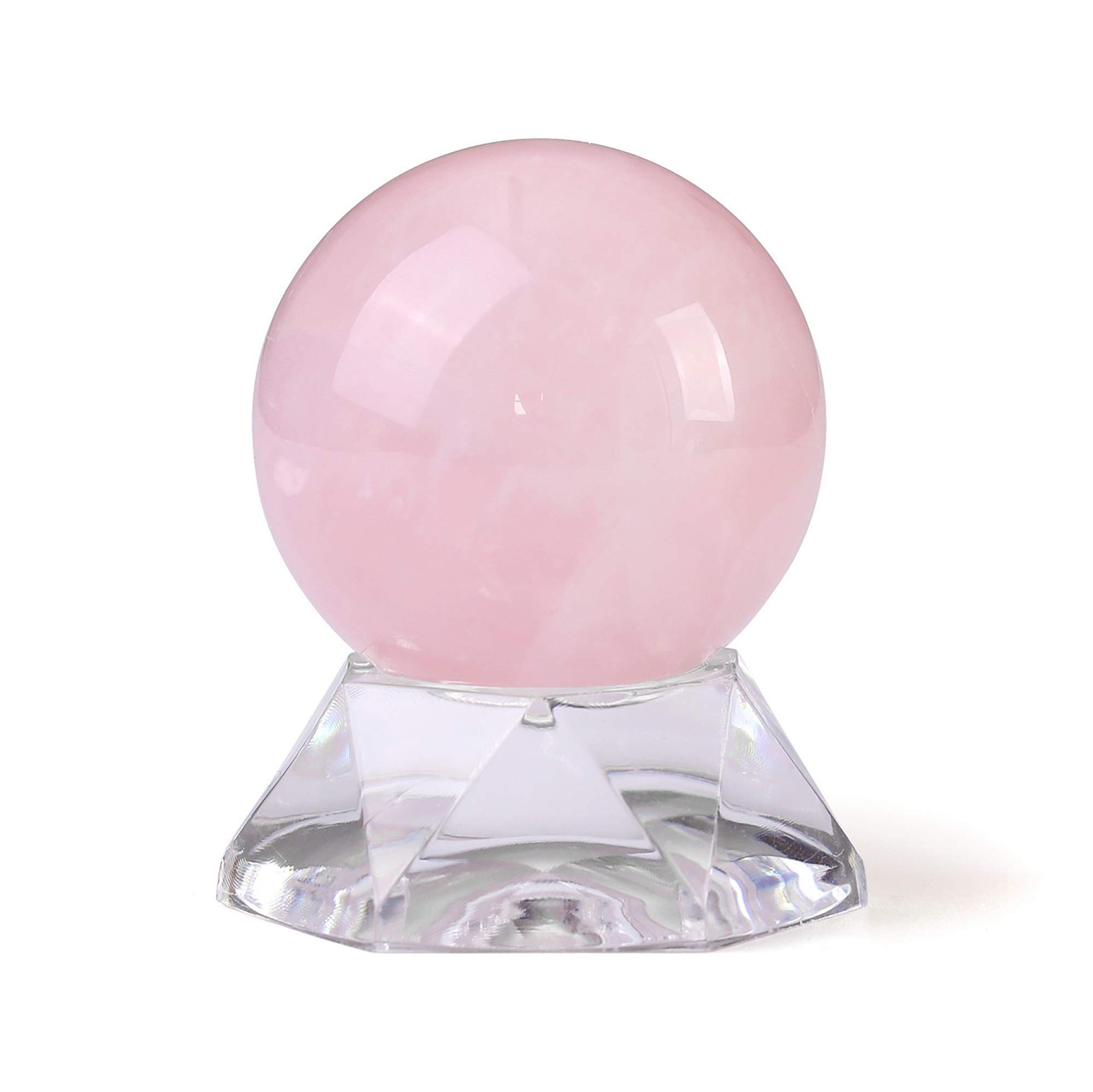 Jovivi 1.5"(40mm) Natural Rose Quartz Sphere Gemstone Healing Crystal Ball with Acrylic Stand Sculpture Figurine for Home Decorative Divination or Feng Shui and Fortune