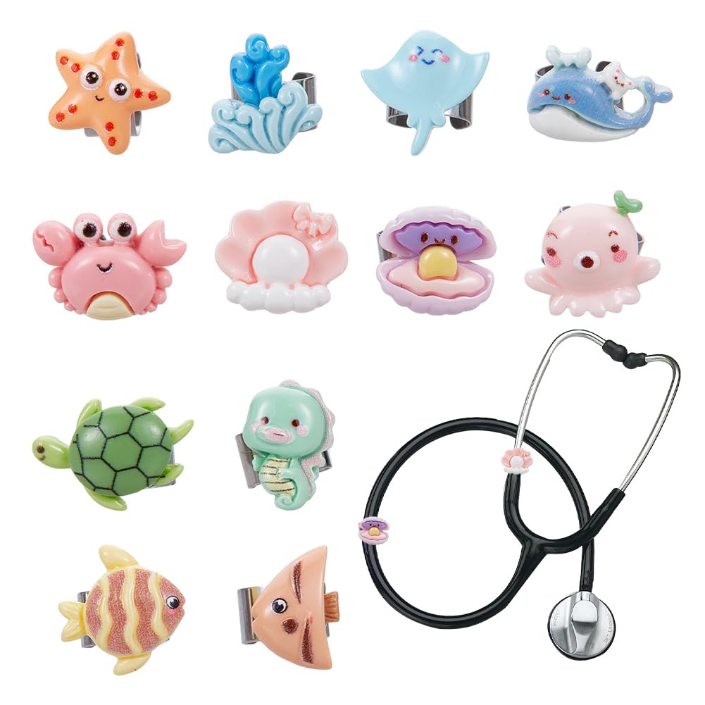 Photo 1 of OLYCRAFT 12Pcs Sea Animals Stethoscope Charms 0.6 Inch Resin Stethoscopes Tag Animal Pendant ID Name Tag Charm Stethoscope Charms Stethoscopes Accessories for Doctor Nurse Medical Assistant