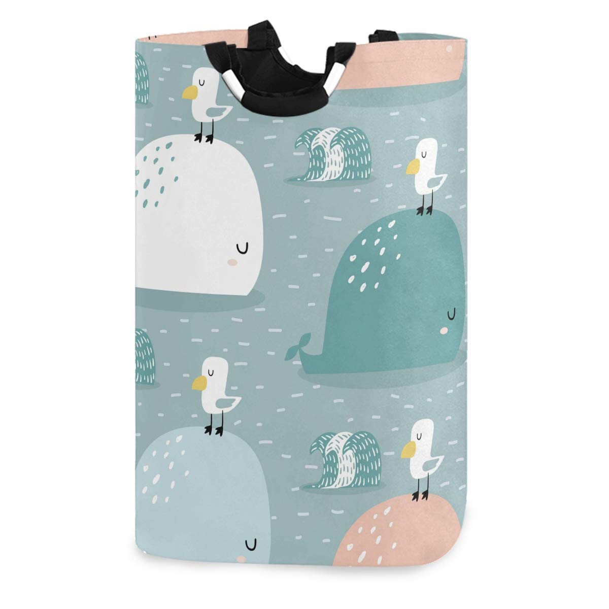 Mnsruu Whale And Gull Childish Pop-Up Laundry Hampers,Waterproof and Collapsible Laundry Basket with Handles for Baby Nursery College Dorms Kids Bedroom Bathroom¡­