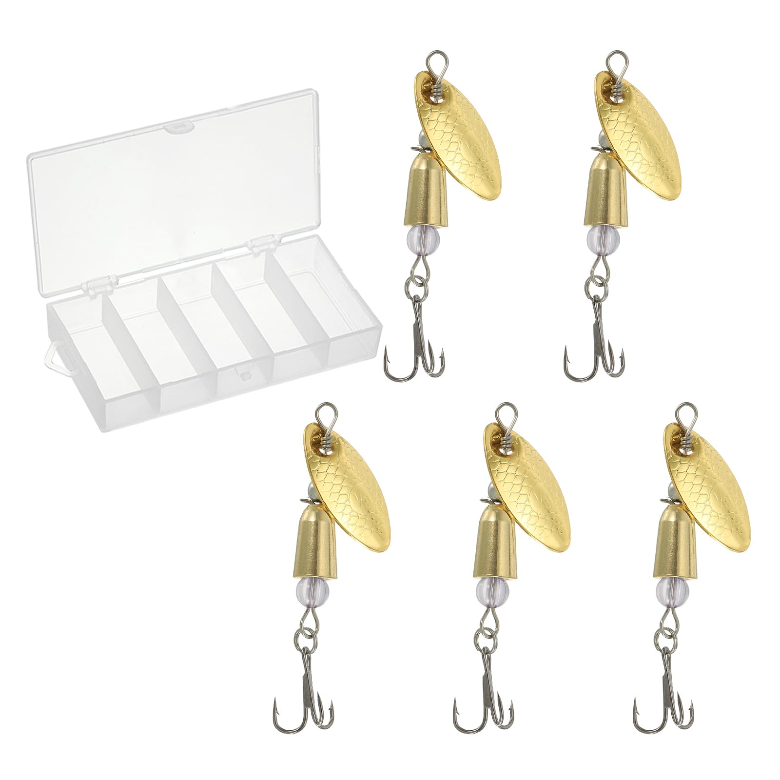 PATIKIL Trout Lures 1/5 oz, 5Pack Trout Fishing Lures Spinnerbait Treble Hooks Fishing Spinners Baits Tackle for Freshwater Saltwater Fishing, Gold Tone