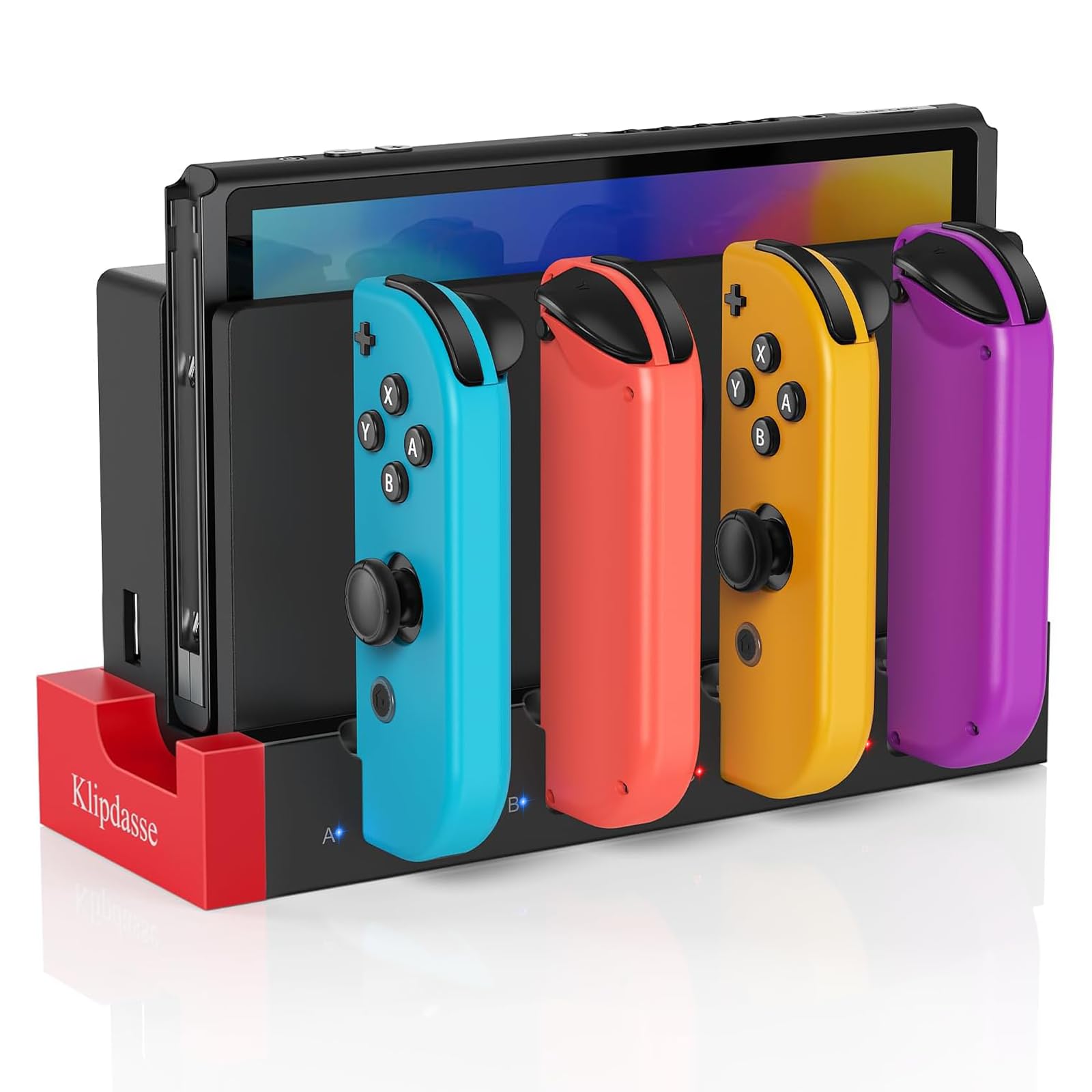 Klipdasse Switch Charger Dock for Nintendo Switch/OLED, Charging Dock for Joy-Con Controller, with LED Indicator, Charge up to 4 Joypad Controller - Black
