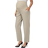 OUGES Womens Stretchy Maternity Over Belly Casual Work Straight Leg Pants Ankle Business Office Trousers with Pockets