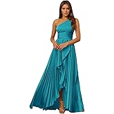 SUOLUOS One Shoulder Bridesmaid Dresses Long for Women Satin Pleated A Line Formal Dress with Slit